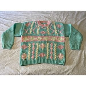 Vintage 80s Sweater Knit Chunky Pastel Neon